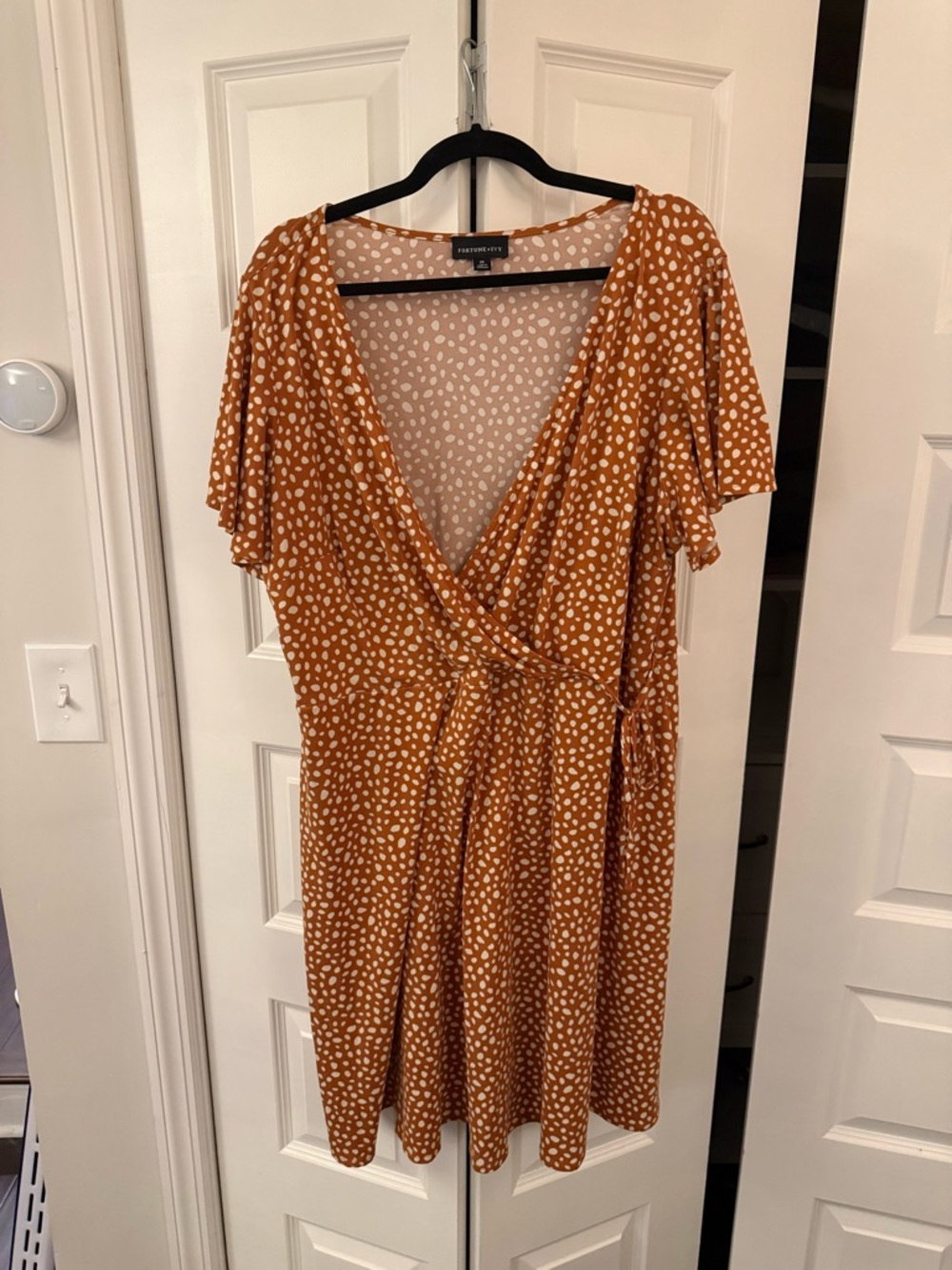 Orange Rust Polka Dot Wrap Dress